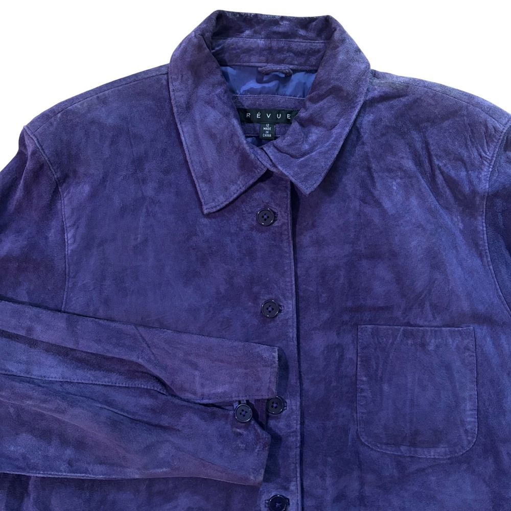 Revue Purple Suede Leather Shirt Jacket Womens 12 Vintage Button Front Lined